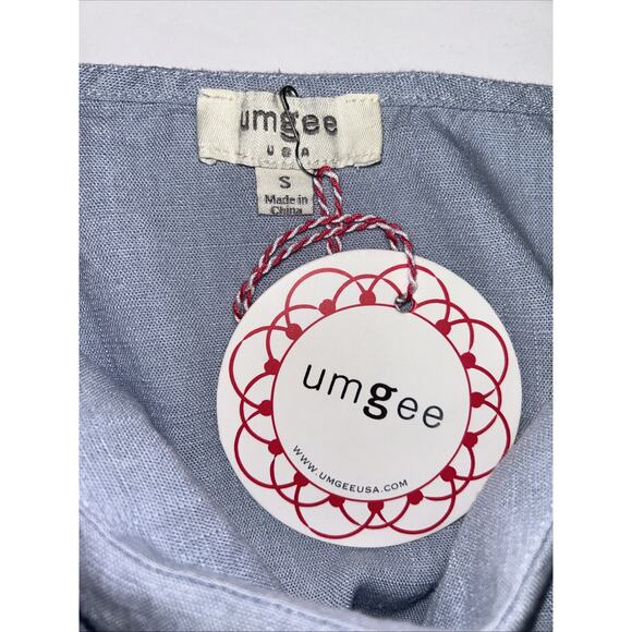 Umgee Linen Blend Top Womens S Blue Cap Sleeve Raw Frayed Hem Boho Round Neck - Picture 4 of 7